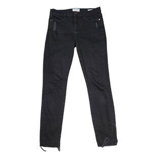 FRAME Le High Skinny Black Distressed Raw Hem Jeans Size 26
